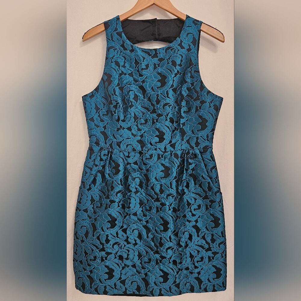 Anthropologie Sleeveless Teal Floral Jacquard Sheath Dress